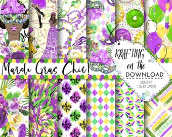 mardi gras digital paper watercolor mardi gras paper pack watercolor carnivale papers watercolor medium skin tone planner girl paper pack