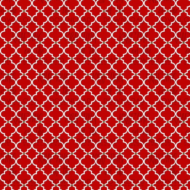 Puede incluir: Patr&oacute;n geom&eacute;trico rojo y blanco con un dise&ntilde;o de cuadrifolio repetido. Los cuadrifolios est&aacute;n delineados en blanco y tienen un peque&ntilde;o c&iacute;rculo verde en el centro.