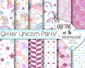 unicorn paper pack pink glitter unicorn digital paper princess paper pack pastel unicorn background fairytale scrapbooking kids party pack