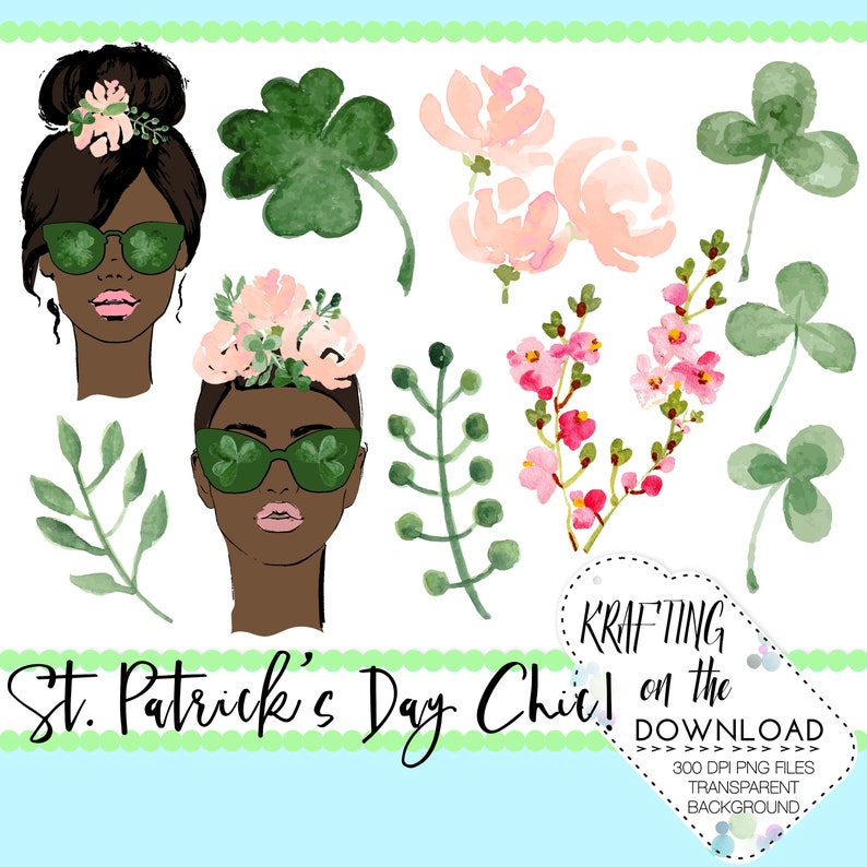 watercolor st patricks day clipart png file watercolor st patrick's day clip art set watercolor shamrock png file african american image 1