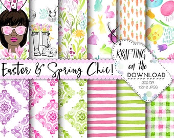 watercolor easter digital paper watercolor easter paper pack watercolor spring floral papers watercolor spring flowers medium skin tone