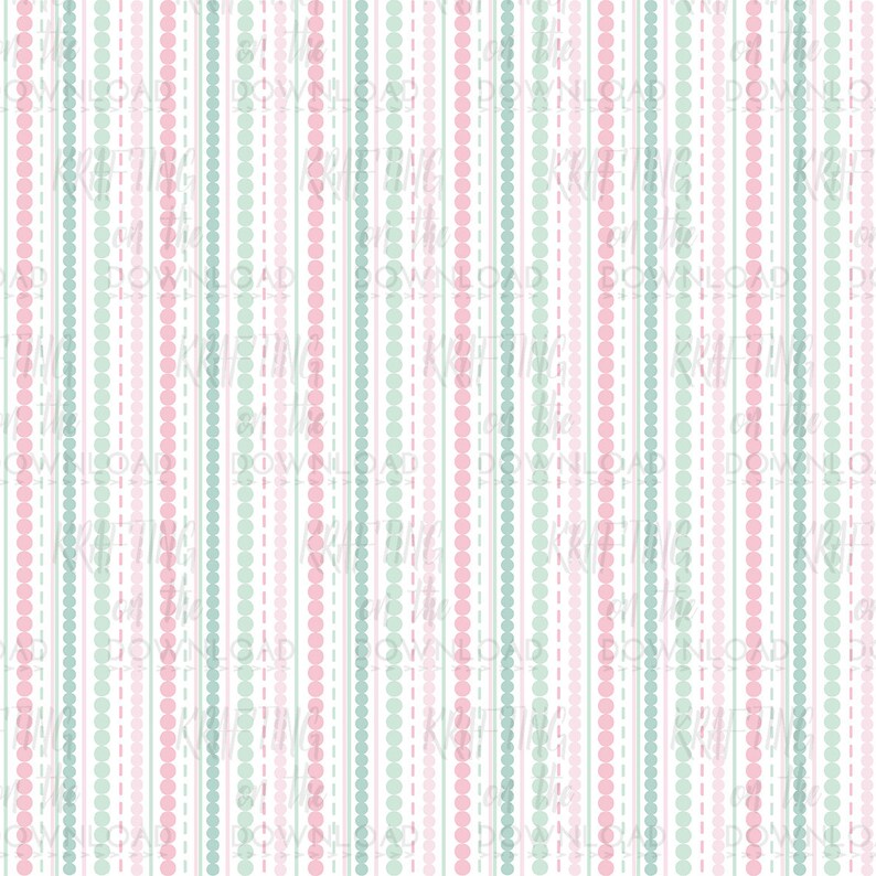 May include: A seamless pattern with vertical stripes of pink and green circles on a white background. The circles are arranged in rows and are separated by thin white lines.