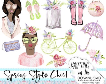 watercolor spring fashion clipart png file spring fashion clip art set watercolor medium skin tone planner girl png spring fashion planner