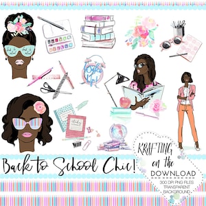 back to school clipart set watercolor african american planner girl clip art png file planner girl clipart school art college girl clipart