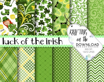 st patricks day digital paper st patrick scrapbooking papers shamrock paper pack clover digital paper leprechaun clipart instant download