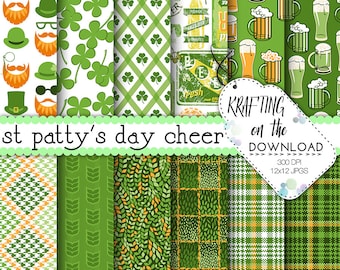 st patricks day digital paper st patrick scrapbooking papers shamrock paper pack clover digital paper beer paper pack beer digital paper