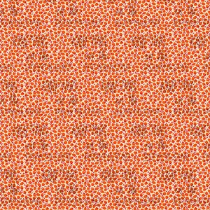 May include: A seamless pattern featuring a repeating design of small, orange flowers with red stems on a cream background.