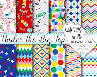 circus paper pack circus digital papers circus birthday papers bright color digital paper pack under the big top papers circus background