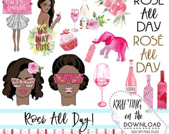 rose all day clip art rose wine clipart wine clip art medium skin tone planner girl clipart png set rosé wine png file summer girl clipart