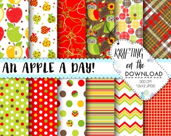 back to school paper pack apple digital paper teacher paper pack classroom backgrounds apple scrapbooking school digital papers school paper