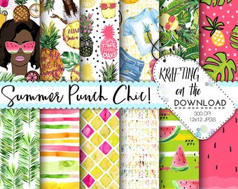 Sommer Papier Pack Aquarell Sommer african american Planer Mädchen Papier Pack Ananas Papier Pack Aquarell Papier Sommermode