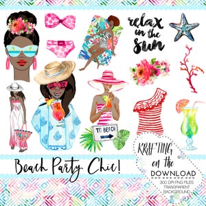 watercolor beach girl clipart png file watercolor beach girl clip art set watercolor summer medium skin tone planner girl png clipart image 1