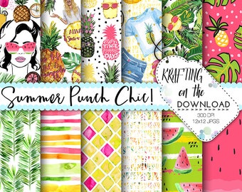 Sommer Pack Aquarell Sommer Planer Mädchen Papier pack Ananas Papier Pack Aquarell Sommer digitales Papier Sommer Mode Papiere