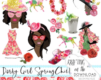 derby planner girl clipart png file derby fashion clip art set watercolor rose clipart horse png file spring fashion african american girl