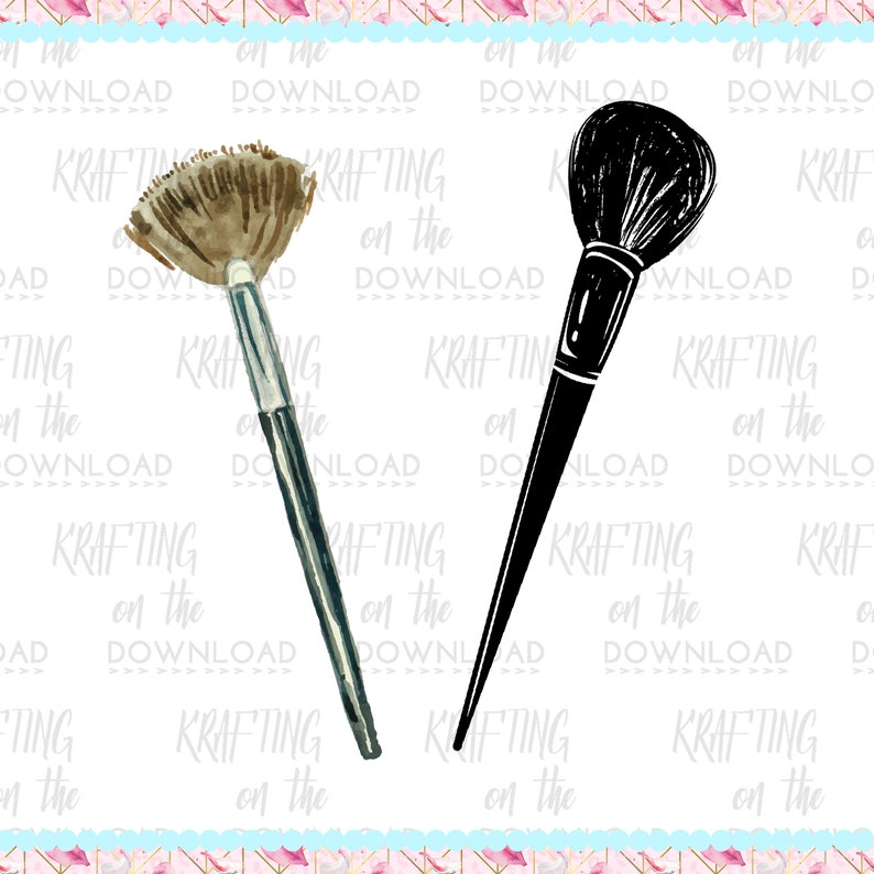 May include: Two makeup brushes, one with a black handle and black bristles and the other with a brown handle and brown bristles.