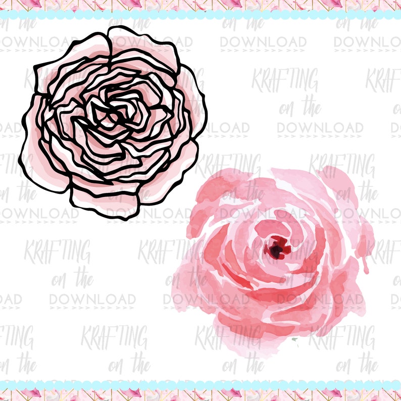 May include: Two pink roses, one with a black outline and a watercolor effect, the other with a more stylized, detailed outline.
