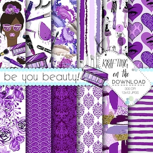 younique makeup paper pack make up paper watercolor makeup purple African American planner girl paper pack make up digital background