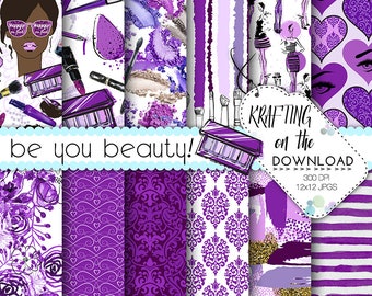 younique makeup paper pack make up paper watercolor makeup purple African American planner girl paper pack make up digital background