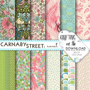 pacote de papel digital floral chique gasto rosa e menta blush rosa pastel floral vintage papel floral cottage papel chique liberdade floral download