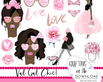 watercolor valentines day clipart png file watercolor valentine's day clip art set watercolor african american planner girl png file