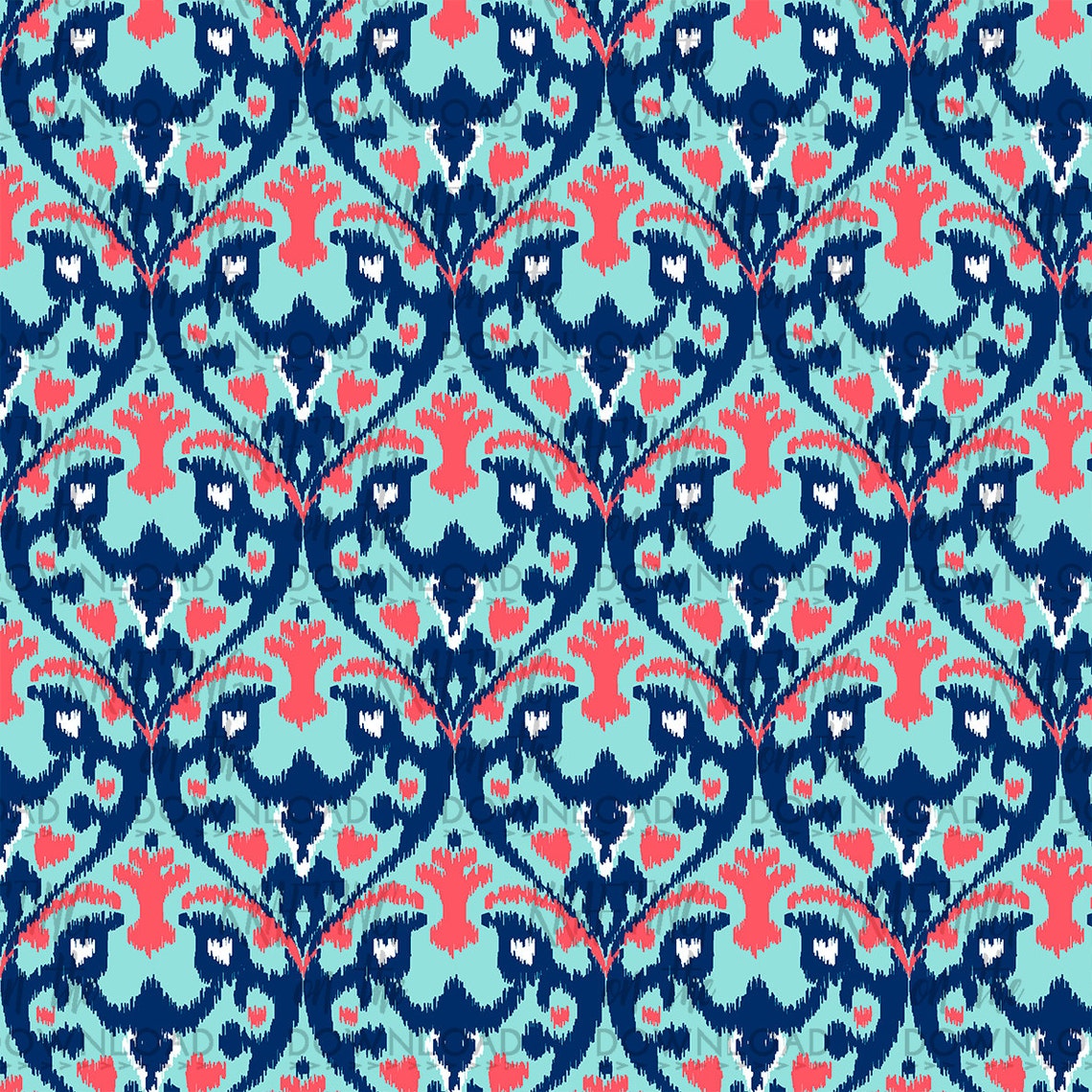 Coral and Teal Digital Paper Pack Ikat Design Coral Mint Teal Navy ...