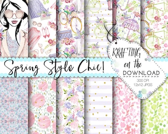 watercolor spring fashion paper pack planner girl paper pack spring fashion paper pack watercolor spring fashion digital papers