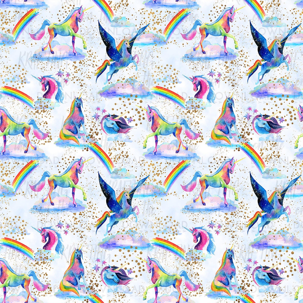 Unicorn Paper Pack Bright Watercolor Unicorn Digital Paper Watercolor ...