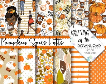 pumpkin spice latte paper pack pumpkin spice paper pack pumpkin paper pack planner girl african american paper coffee watercolor pumpkin