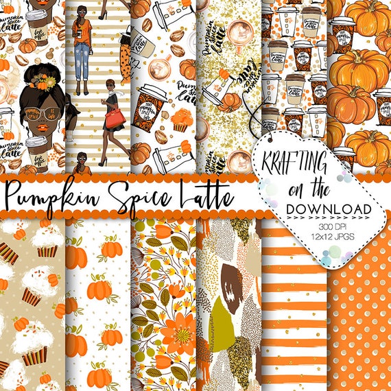 pumpkin spice latte paper pack pumpkin spice paper pack pumpkin paper pack planner girl african american paper coffee watercolor pumpkin