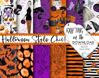 halloween fashion paper pack halloween fashion digital paper watercolor halloween paper pack witch paper pack halloween paper pack