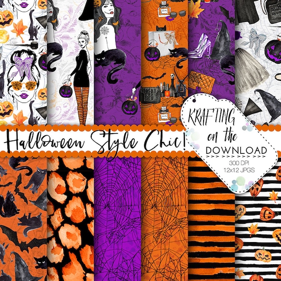 halloween fashion paper pack halloween fashion digital paper watercolor halloween paper pack witch paper pack halloween paper pack