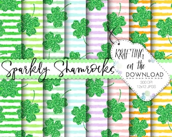 st patricks day digital paper glitter shamrock paper pack sparkly shamrock for st patrick's day digital papers mint green