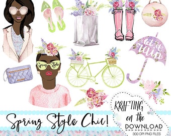 watercolor spring fashion clipart png file spring fashion clip art set watercolor african american planner girl png spring fashion planner