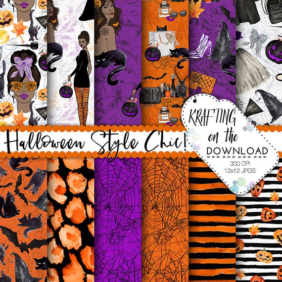halloween fashion paper pack halloween fashion digital paper watercolor halloween paper pack witch paper pack medium skin tone