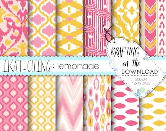 roze limonade digitale papier pak ikat digitale papier pak blush zomer papier pack blush roze citroen geel rooster chevron scrapbooking papier