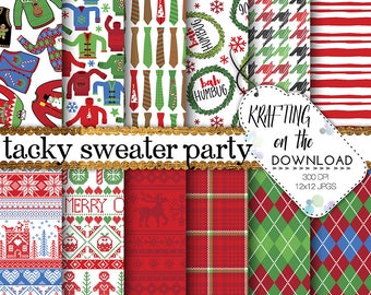tacky suéter digital paquete de papel feo suéter paquete de papel de suéter de vacaciones suéter digital papel tacky suéter fiesta papeles de suéter de navidad papeles de suéter de Navidad