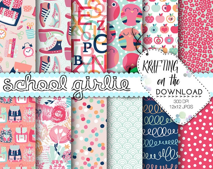 School Girl Paper Pack Back to School Digital Paper Teacher Paper Pack ...