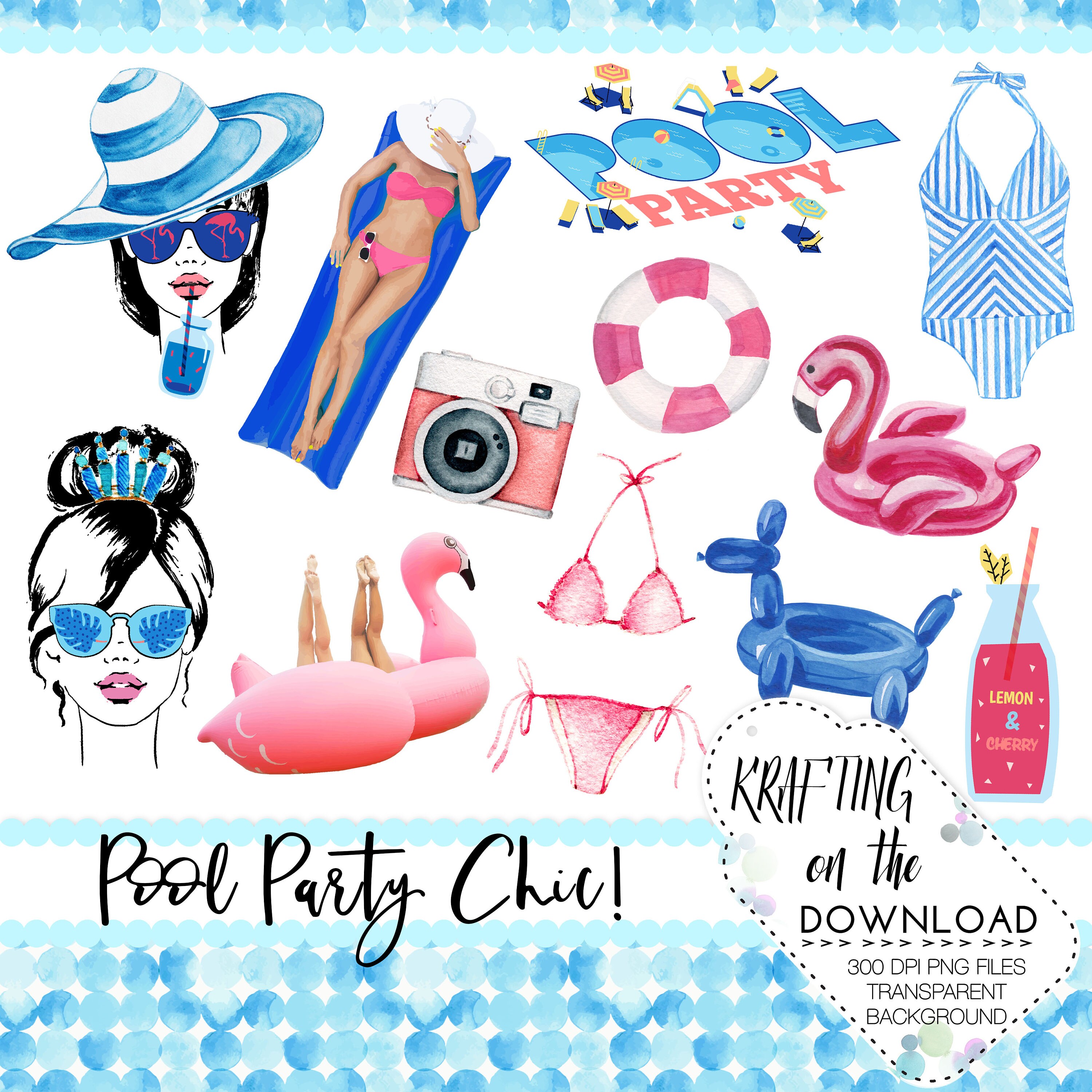 POOL PARTY Png Bundle Flamingo Floatie Png Pool (Instant Download) 