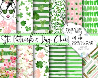 watercolor st patricks day digital paper watercolor st patrick's day paper pack watercolor shamrock papers watercolor clovers paper pack