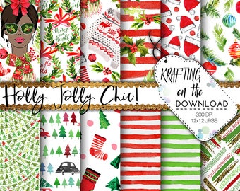 watercolor christmas paper pack christmas planner girl medium skin tone paper pack watercolor holidays paper pack planner girl paper pack