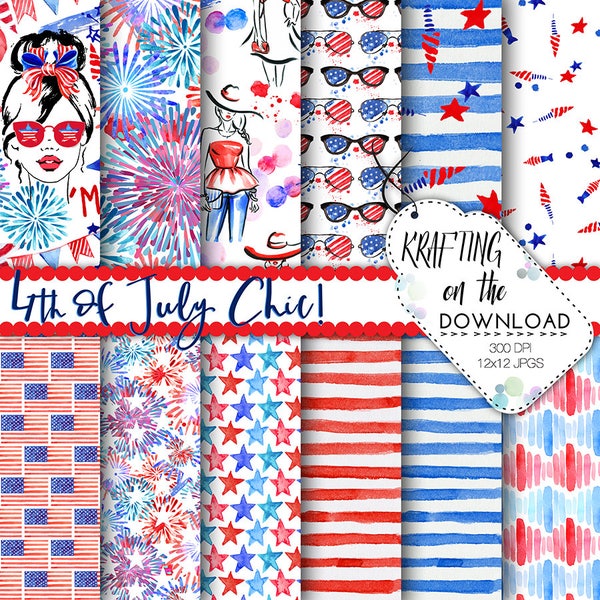 watercolor 4th of july paper watercolor fourth of july paper pack watercolor summer fashion papers july watercolor fashion paper pack