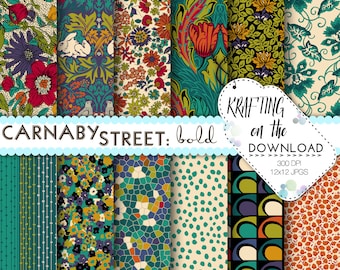 Black Emerald Teal Liberty Floral Digital Paper Pack boho floral papers vintage floral scrapbooking pages green turq instant download