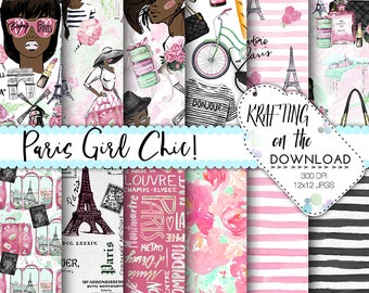 paris paper pack watercolor paris african american planner girl paper pack paris girl paper pack watercolor paris digital paper eiffel tower