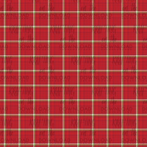 May include: Red and green plaid pattern with the text "Knitting on the Download" repeated throughout.