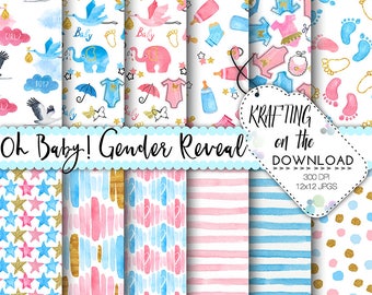 gender reveal paper pack watercolor gender reveal digital paper gender reveal background pink and blue gender reveal party watercolor papers