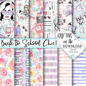 pacote de papel de volta às aulas planejador aquarela pacote de papel para meninas pacote de papel para meninas em aquarela papel digital escolar papéis para meninas universitárias