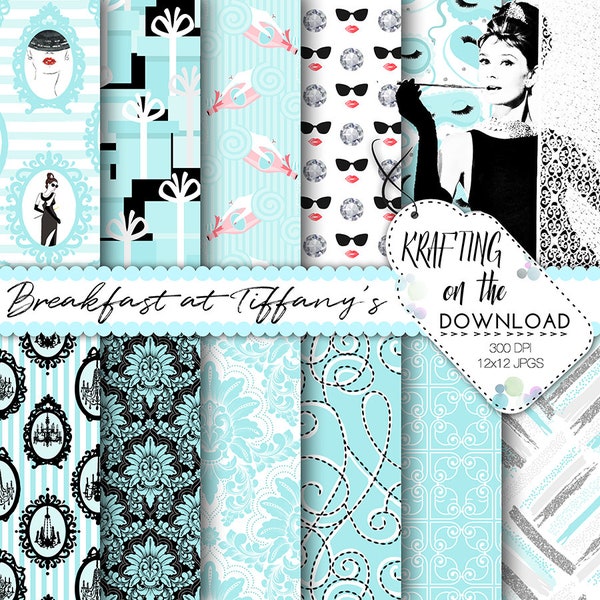 breakfast at tiffany paper pack black and teal paper pack tiffany's digital paper fashion teal black papers breakfast tiffanys scrapbooking