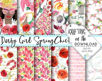 derby paper pack spring fashion digital paper derby digital paper medium skin tone girl spring paper pack watercolor rose digital paper