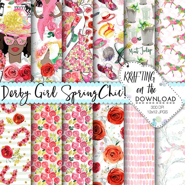 derby paper pack spring fashion digital paper derby digital paper medium skin tone girl spring paper pack watercolor rose digital paper