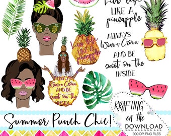 summer girl clipart set watercolor summer fashion clip art png file watercolor medium skin tone planner girl clipart watercolor pineapple